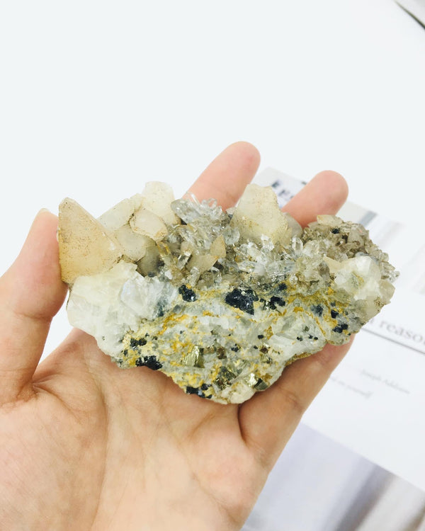 Nature Stone Cluster Calcite Pyrite Mix Cassiterite Specimen