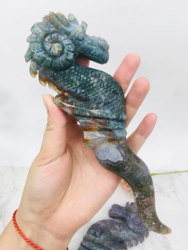 Nature Stone Moss agate Sea Horse