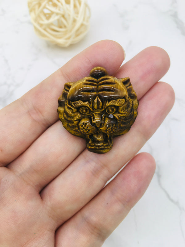 Nature Stone Tiger Eye Tiger Head Carving