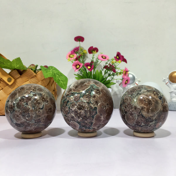 DL-10002 Natural Crystal Green flower jasper sphere